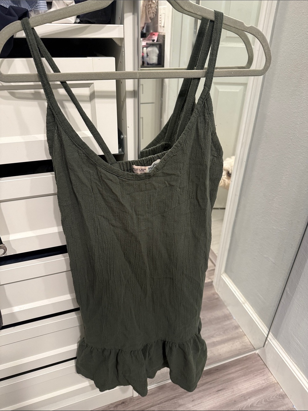Olive Green Ruffled-Hem Linen dress